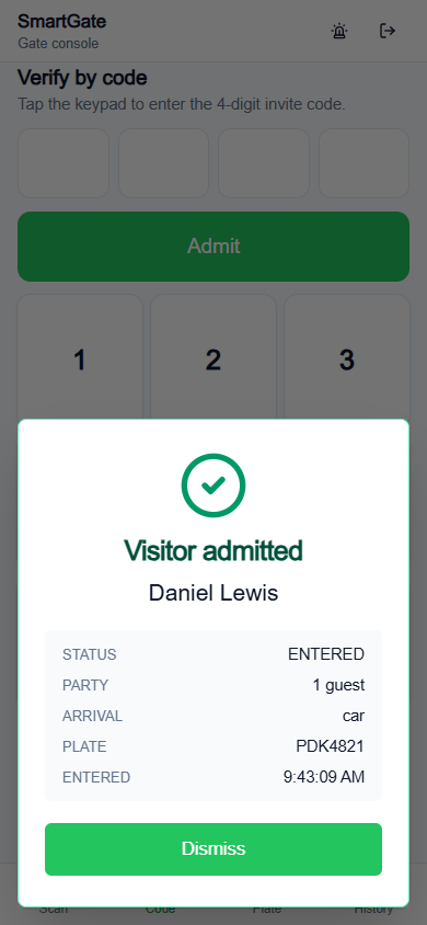 SmartGate guard visitor admitted
